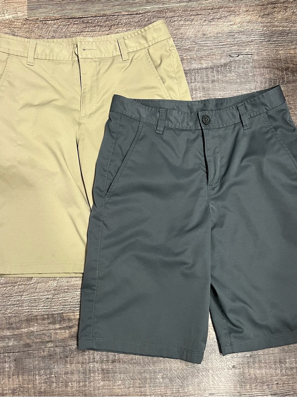 Boys khaki and gray loose fit golf shorts